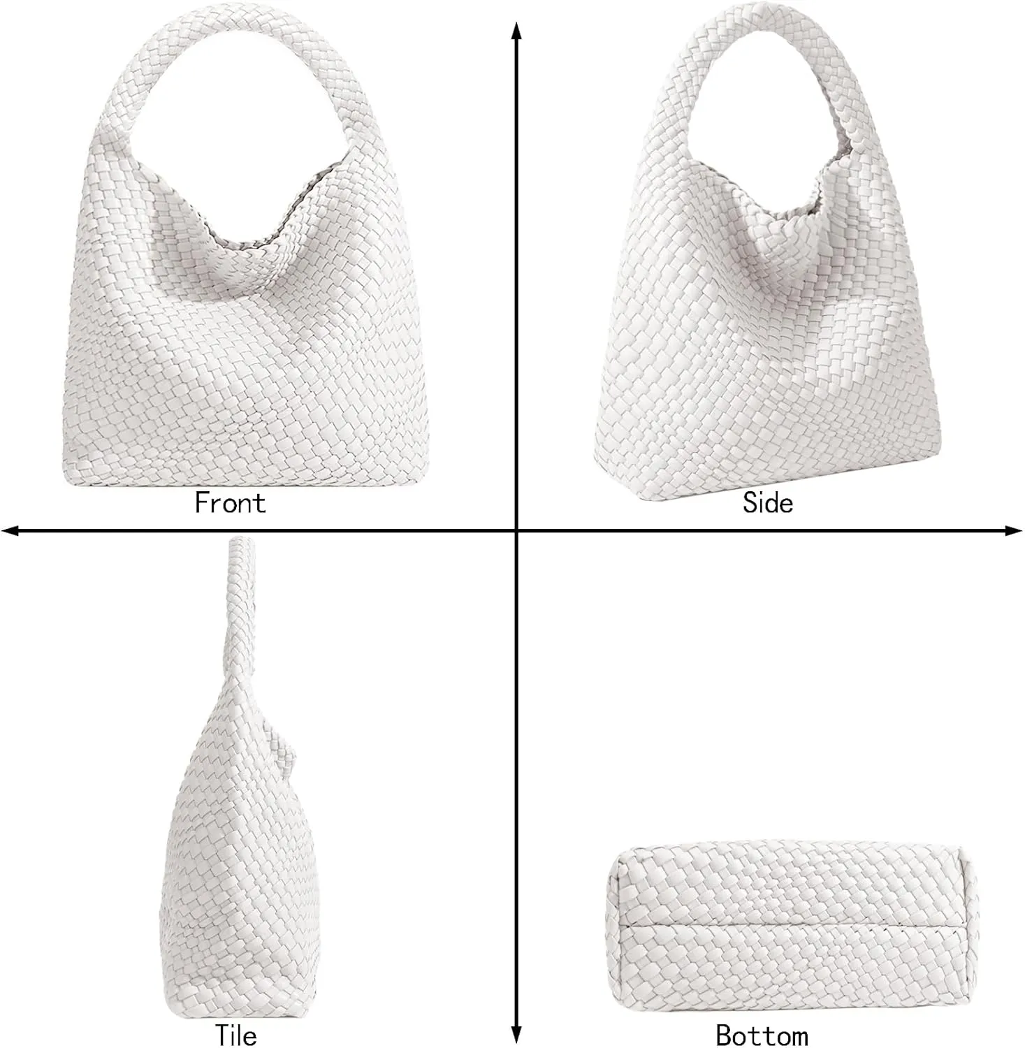 Women Vegan Leather Hand-Woven Tote Handbag Fashion Shoulder Top-handle Bag All-Match Underarm Bag with Purse