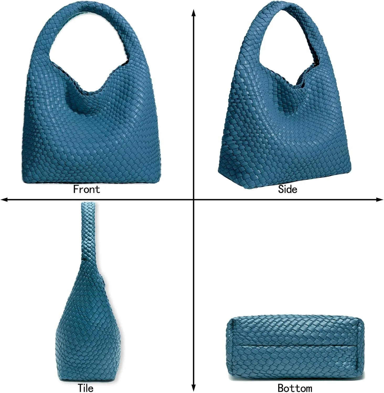 Women Vegan Leather Hand-Woven Tote Handbag Fashion Shoulder Top-handle Bag All-Match Underarm Bag with Purse