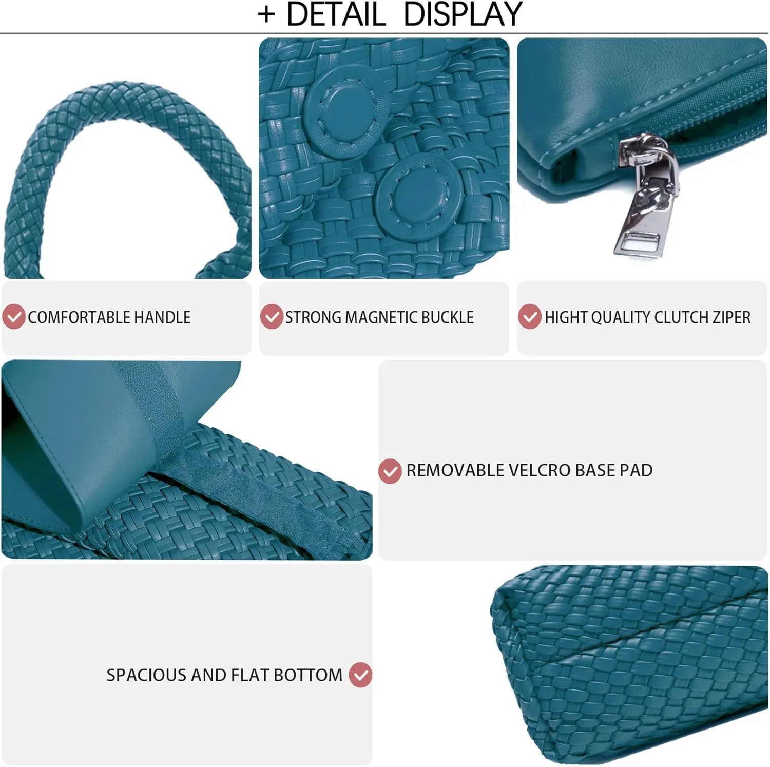 Women Vegan Leather Hand-Woven Tote Handbag Fashion Shoulder Top-handle Bag All-Match Underarm Bag with Purse