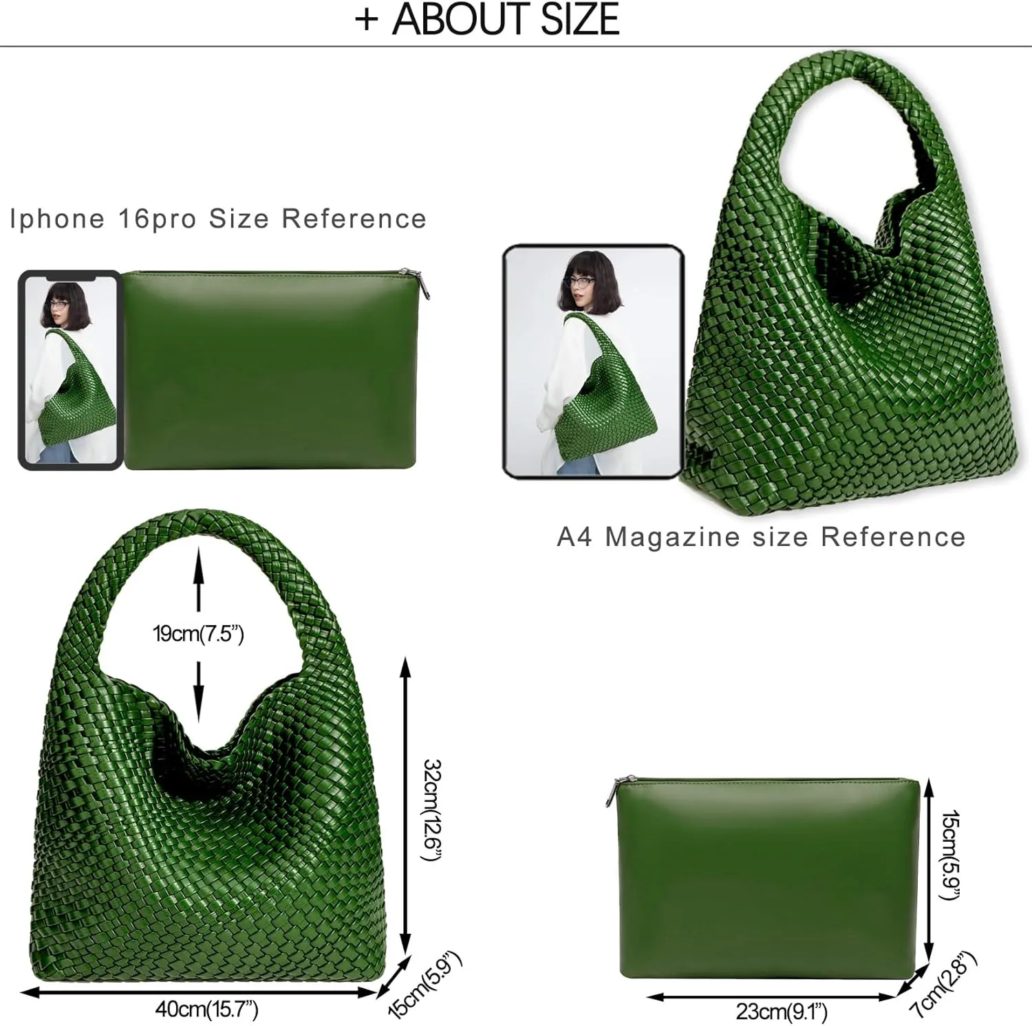 Women Vegan Leather Hand-Woven Tote Handbag Fashion Shoulder Top-handle Bag All-Match Underarm Bag with Purse
