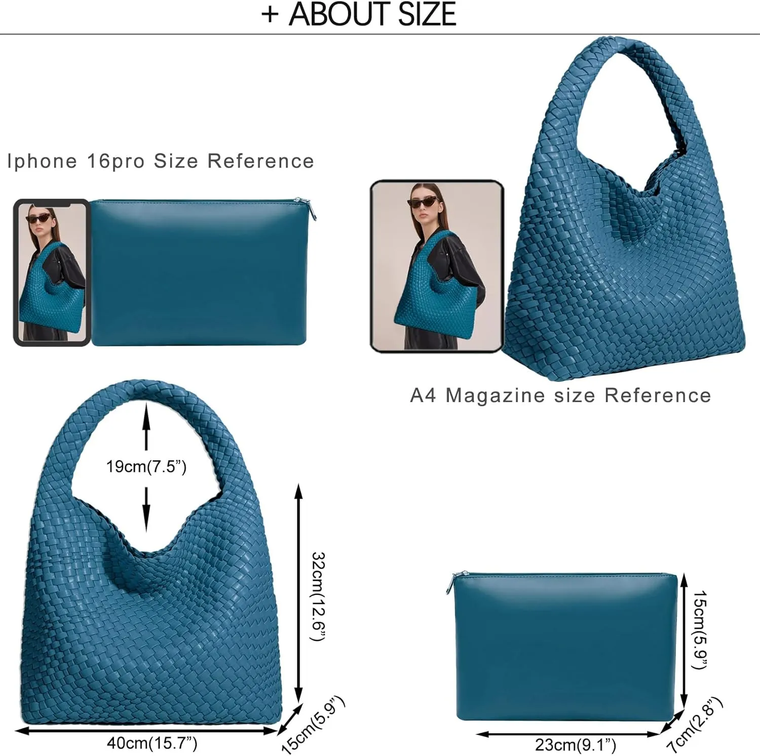 Women Vegan Leather Hand-Woven Tote Handbag Fashion Shoulder Top-handle Bag All-Match Underarm Bag with Purse