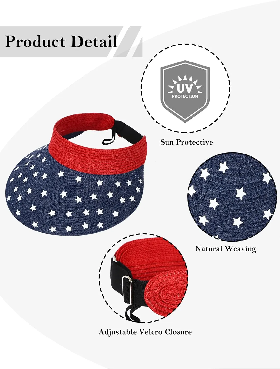 Women Wide Brim Straw Visor Sun Hat UV Protection Packable Beach Cap for Summer UPF 50 