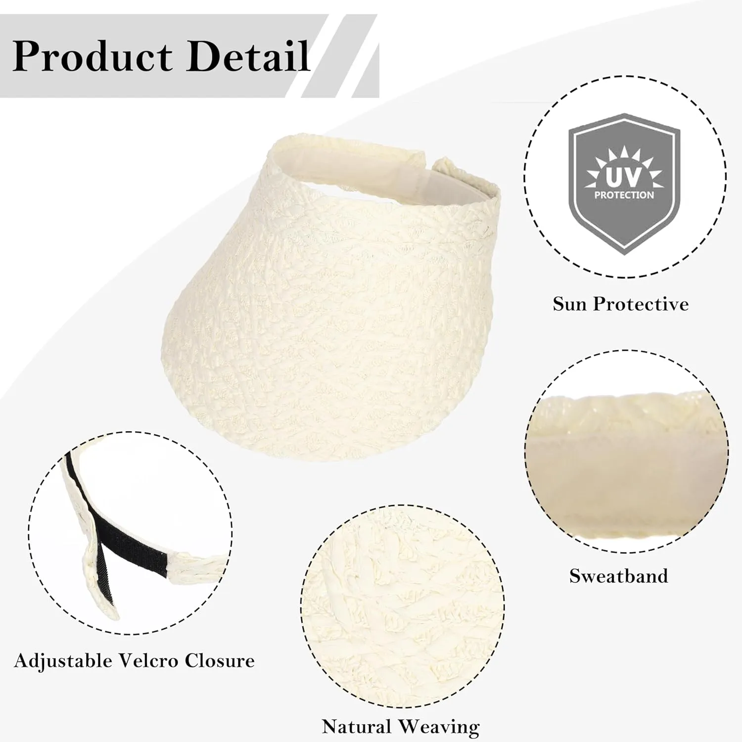 Women Wide Brim Straw Visor Sun Hat UV Protection Packable Beach Cap for Summer UPF 50 