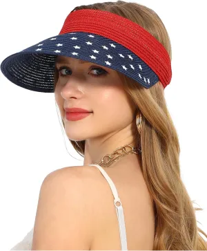 Women Wide Brim Straw Visor Sun Hat UV Protection Packable Beach Cap for Summer UPF 50 