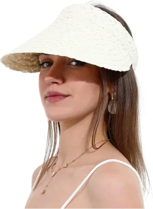 Women Wide Brim Straw Visor Sun Hat UV Protection Packable Beach Cap for Summer UPF 50 