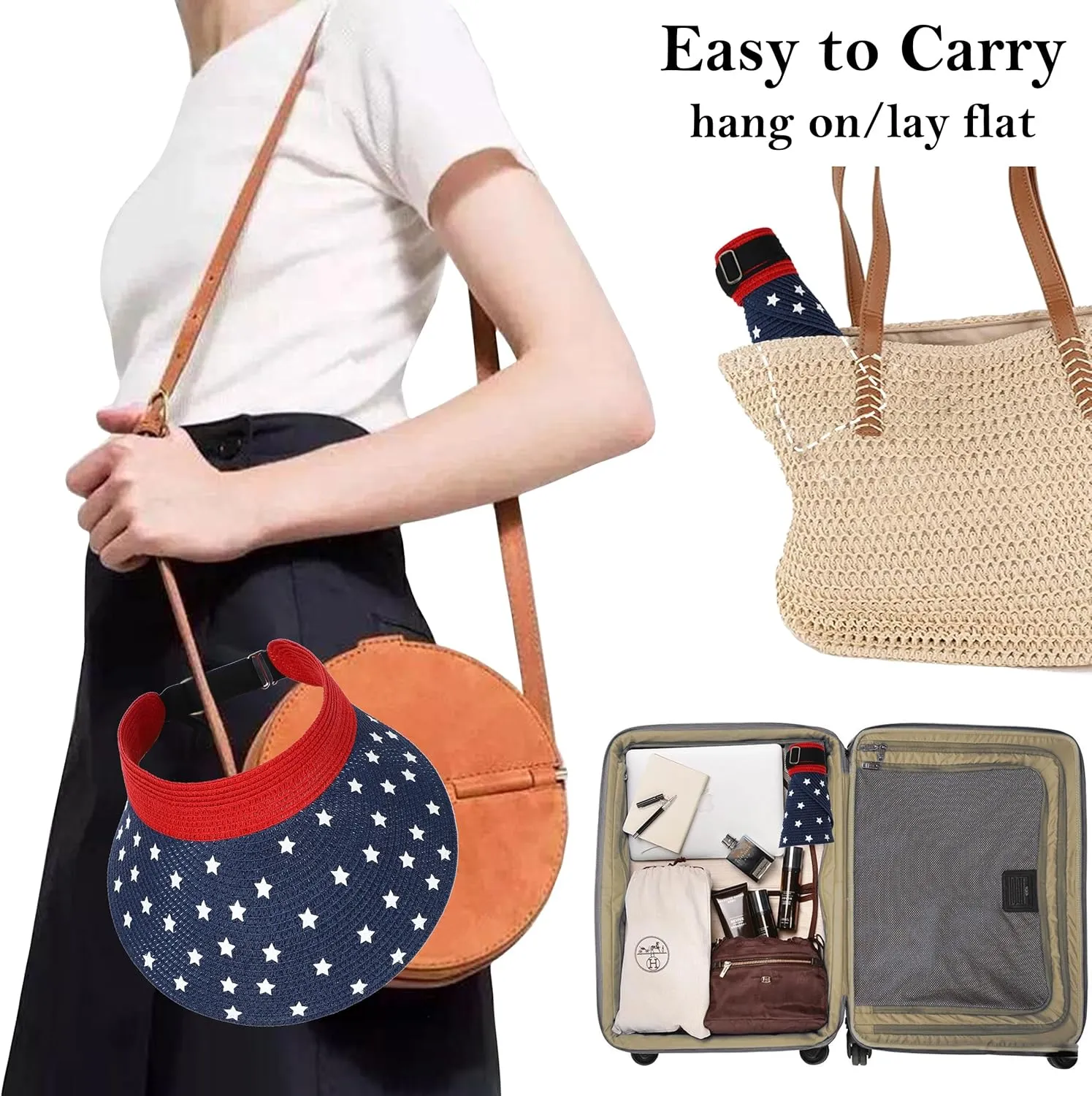 Women Wide Brim Straw Visor Sun Hat UV Protection Packable Beach Cap for Summer UPF 50 