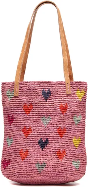 Women's Amelie II Hearts Crocheted Raffia Straw Mini Tote Bag