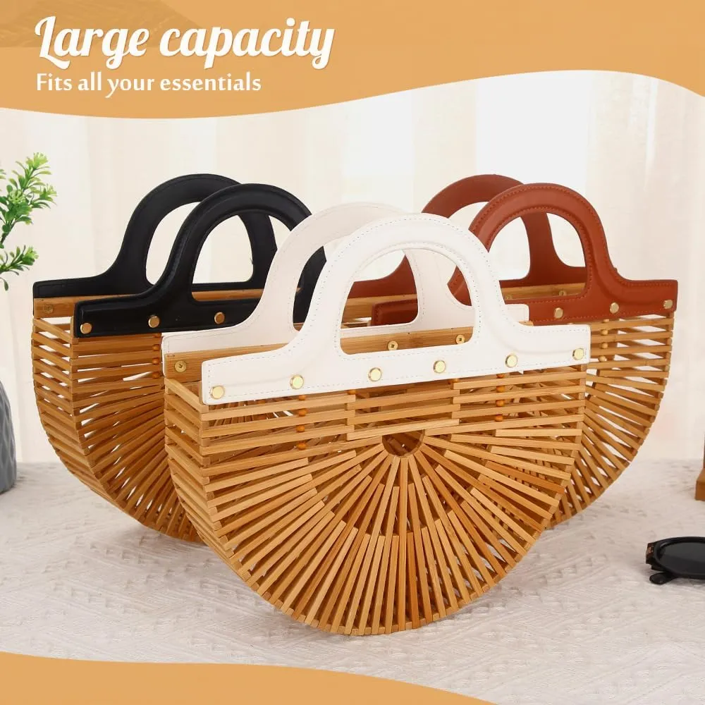 Women's Bamboo Purse by Handmade, Natural Straw Purse for Beach, Bamboo Bag