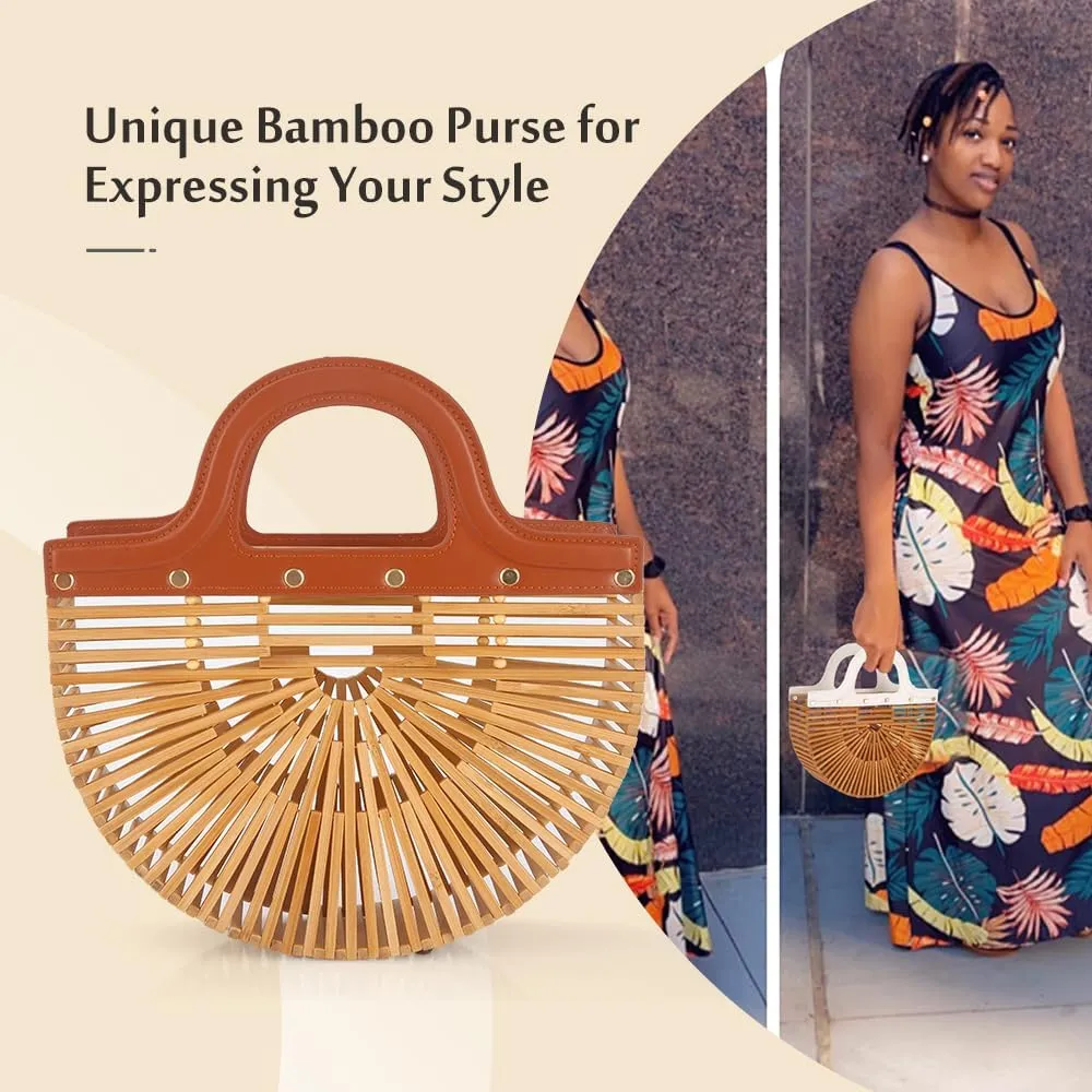 Women's Bamboo Purse by Handmade, Natural Straw Purse for Beach, Bamboo Bag