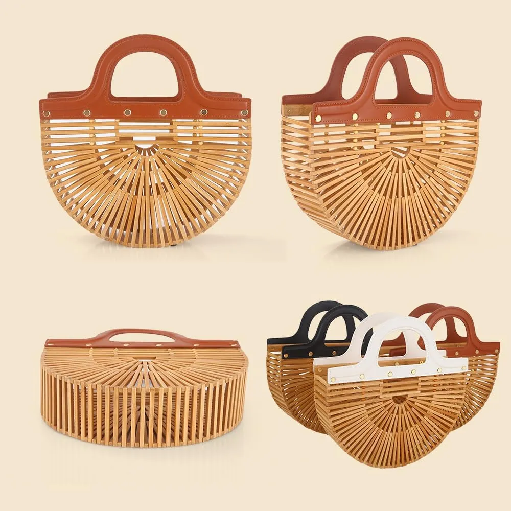 Women's Bamboo Purse by Handmade, Natural Straw Purse for Beach, Bamboo Bag