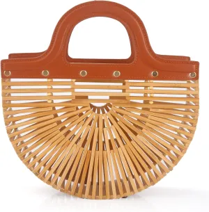 Women's Bamboo Purse by Handmade, Natural Straw Purse for Beach, Bamboo Bag