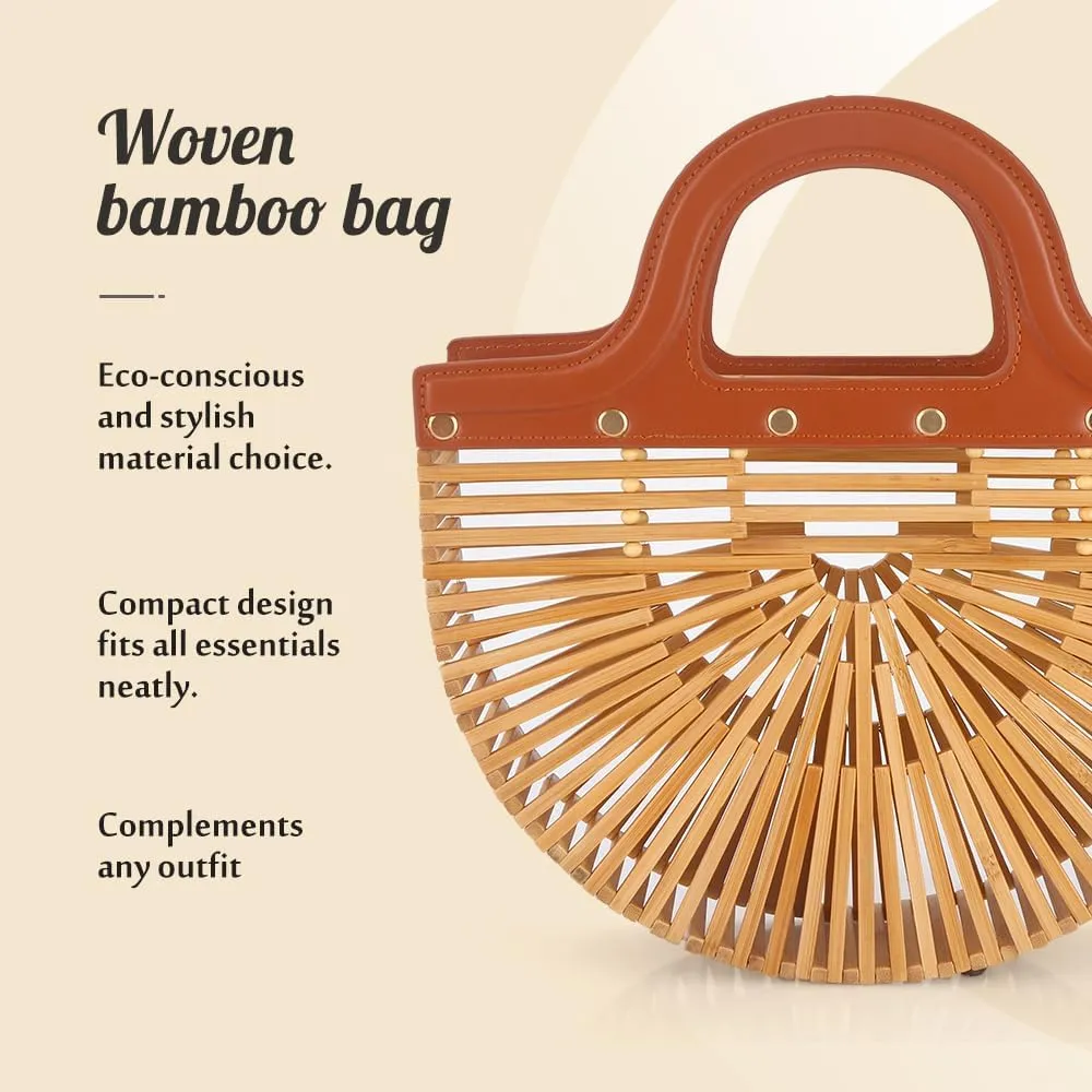 Women's Bamboo Purse by Handmade, Natural Straw Purse for Beach, Bamboo Bag