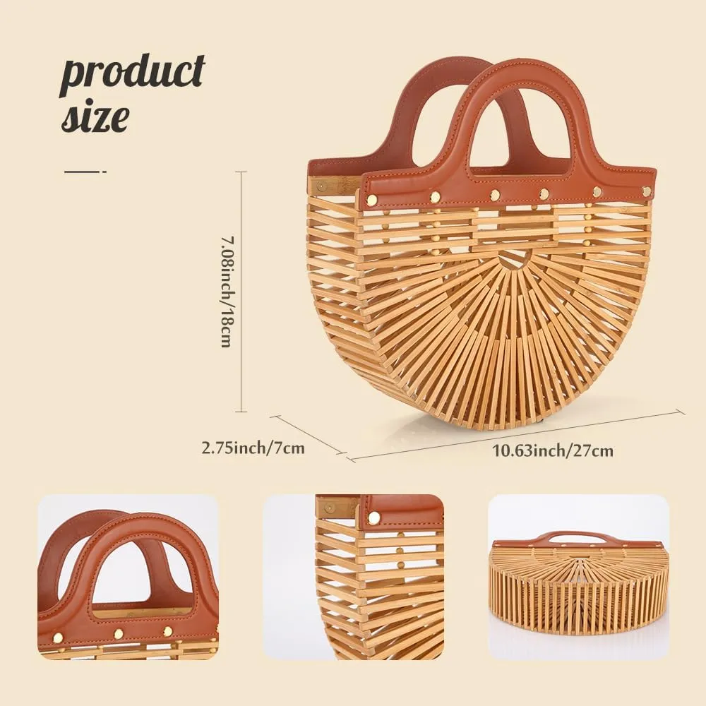 Women's Bamboo Purse by Handmade, Natural Straw Purse for Beach, Bamboo Bag