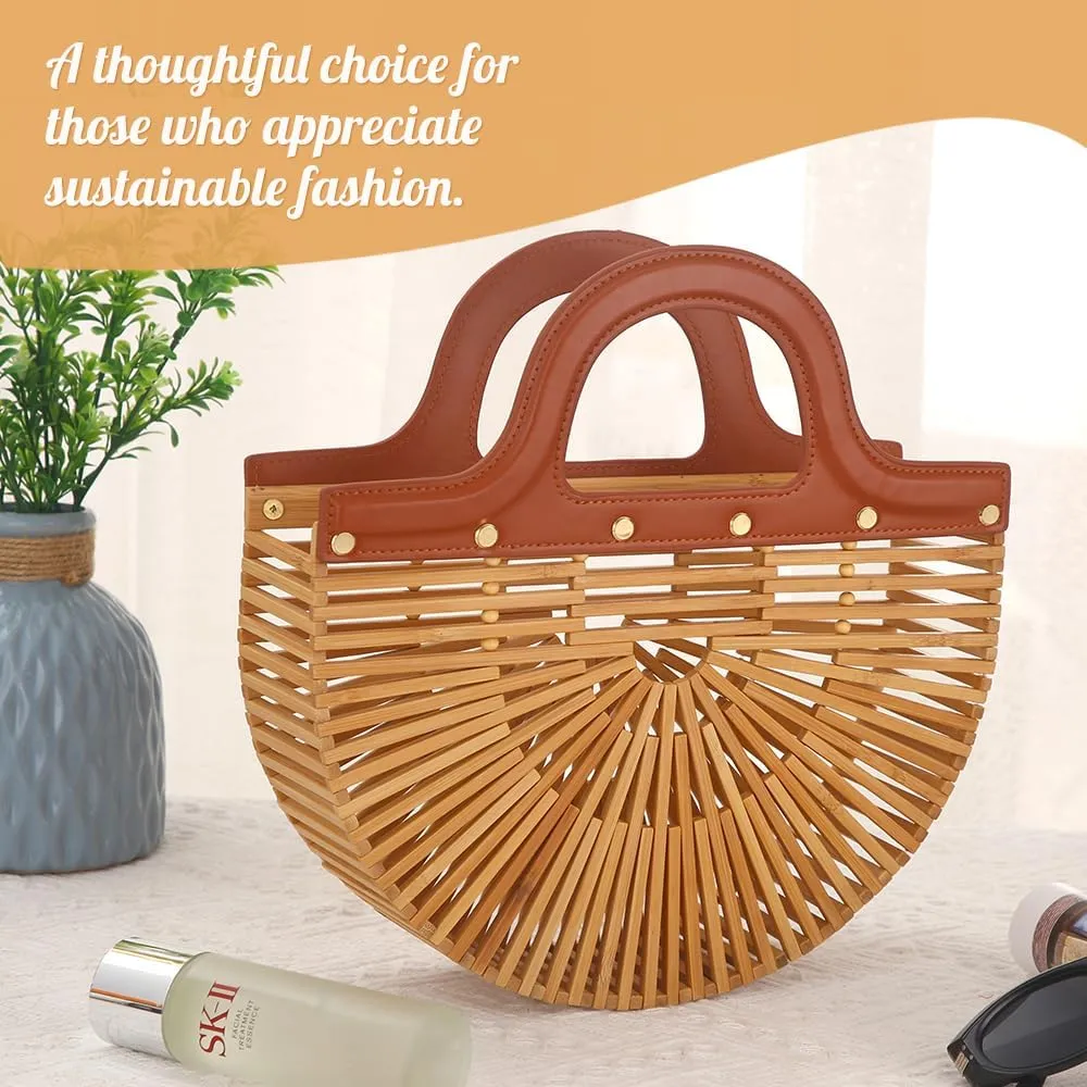 Women's Bamboo Purse by Handmade, Natural Straw Purse for Beach, Bamboo Bag