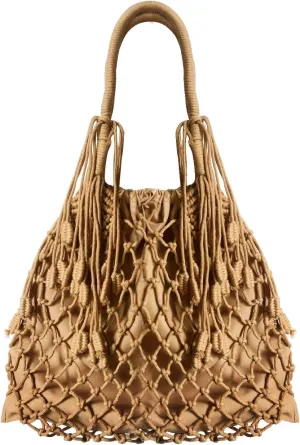 Women's Beach Straw Handbag Woven Tote Fishing Net Beach Bag Large Capacity Mesh Rope Combination Handbag