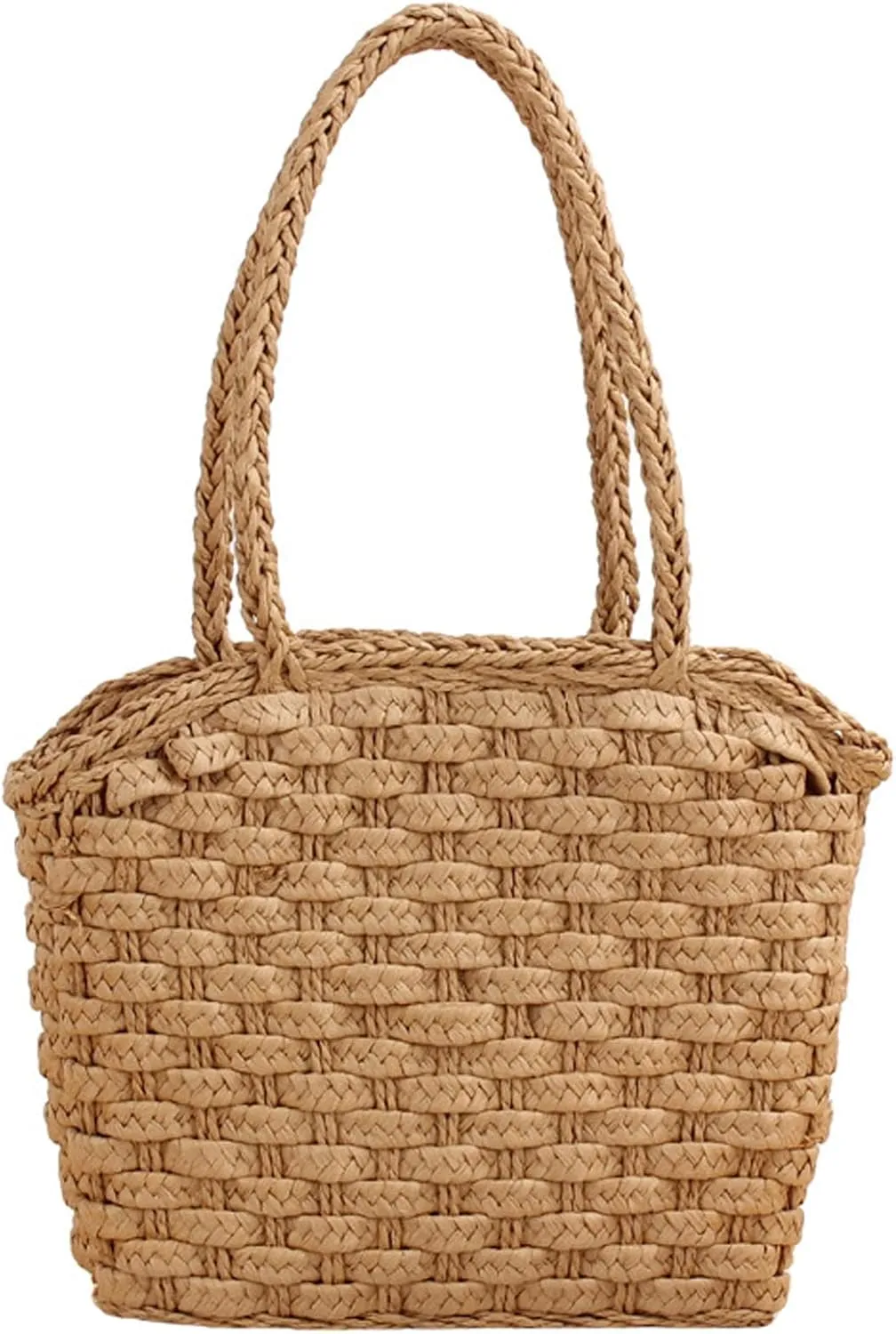 Women's Classic Straw Summer Beach Shoulder Bag Handbag Tote With PU Leather Straps Handmade Purse