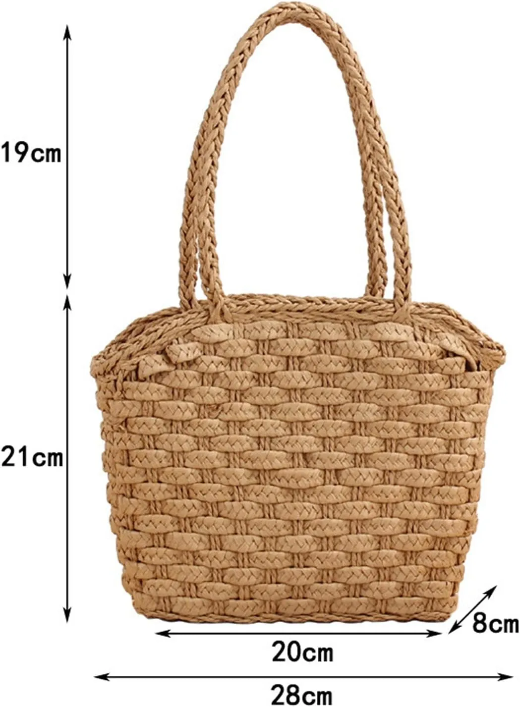 Women's Classic Straw Summer Beach Shoulder Bag Handbag Tote With PU Leather Straps Handmade Purse