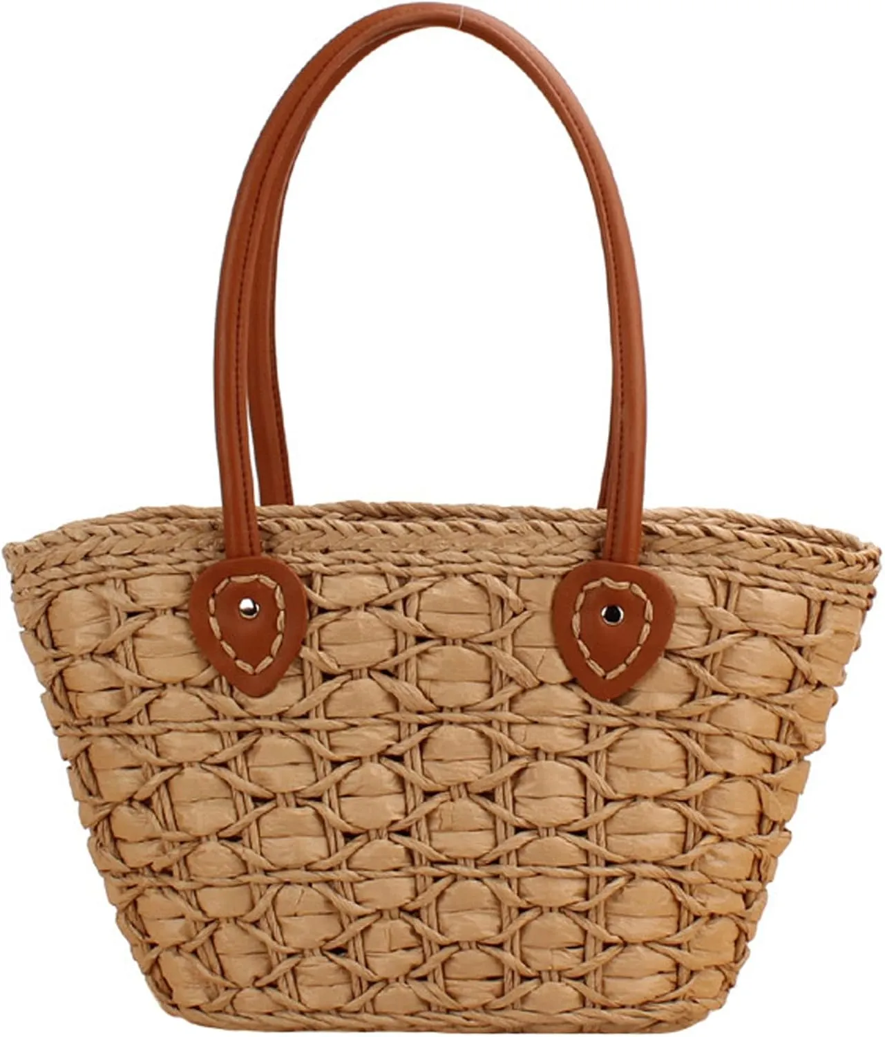 Women's Classic Straw Summer Beach Shoulder Bag Handbag Tote With PU Leather Straps Handmade Purse