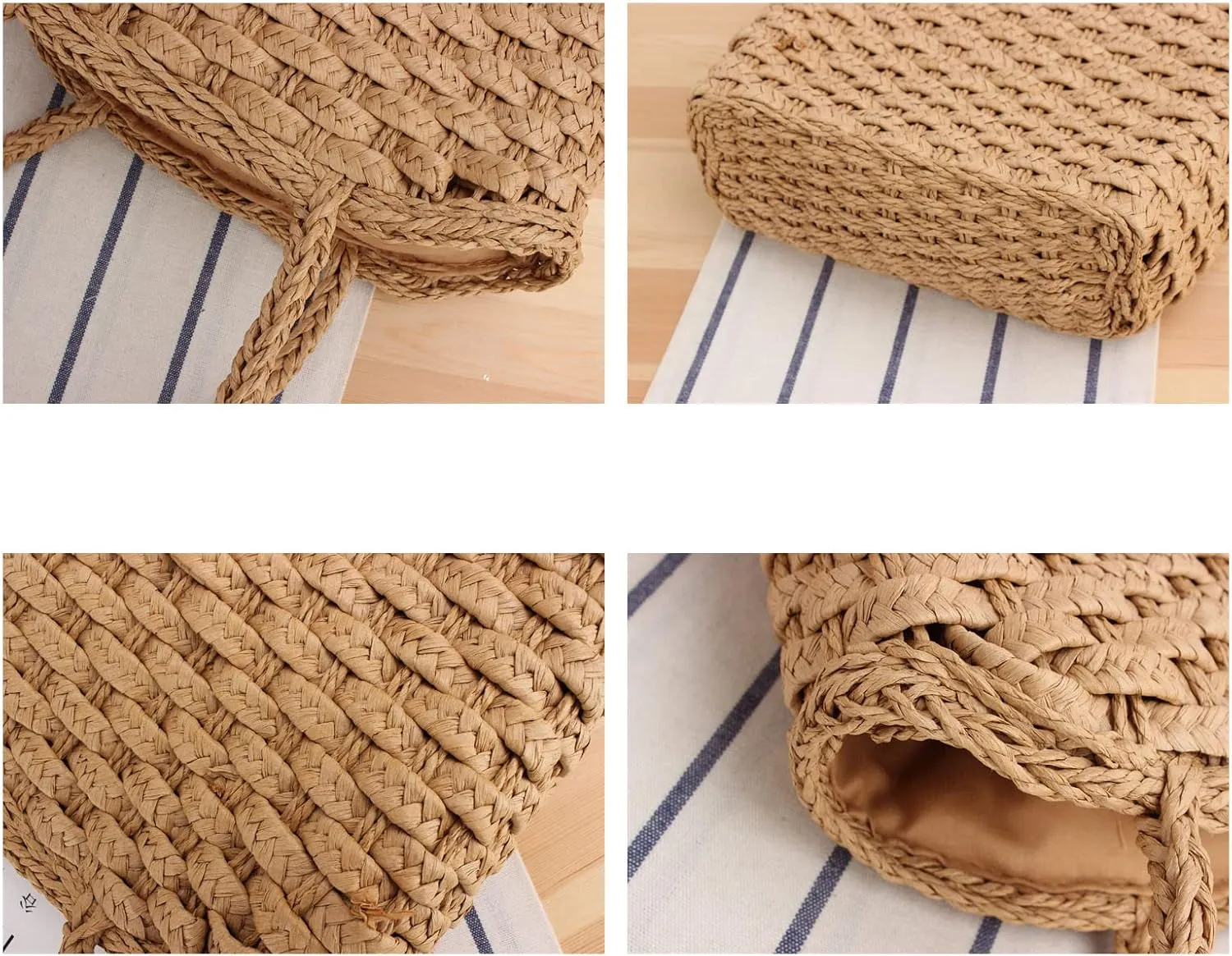 Women's Classic Straw Summer Beach Shoulder Bag Handbag Tote With PU Leather Straps Handmade Purse