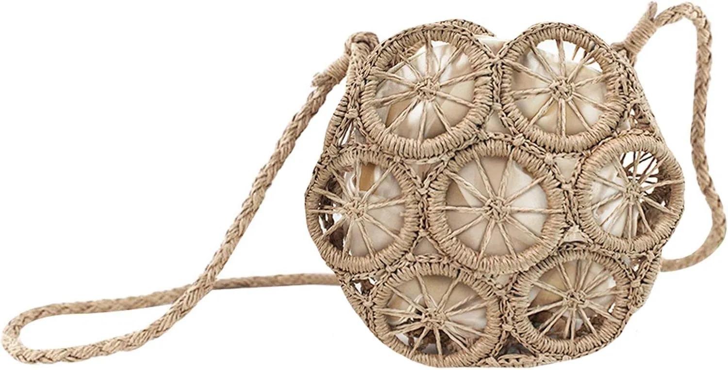 Women's Designer Shoulder Bag Creative Lemon Circles Crochet Handbag Purse 2-in-1 Messenger Bag