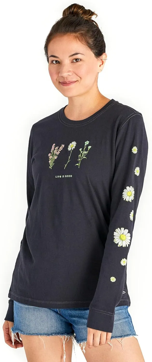 Women's Detailed Wildflowers Long Sleeve Crusher Tee