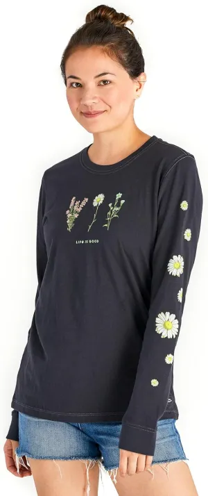 Women's Detailed Wildflowers Long Sleeve Crusher Tee