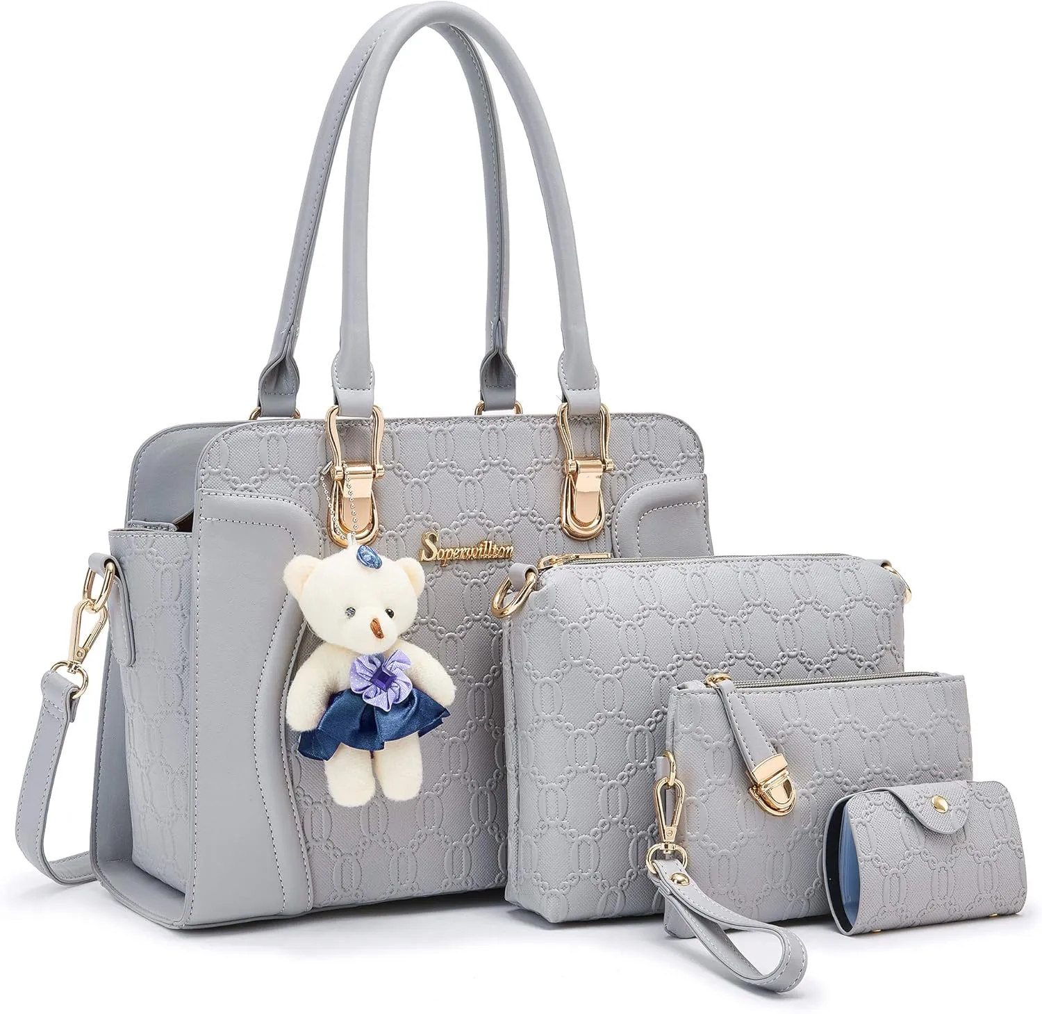 Women's Fashion Handbags Tote Bags Shoulder Bag Top Handle Satchel Purse Set 4pcs