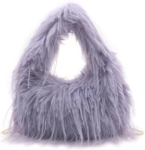 Women’s Fluffy Faux Fur Tote Bag Feather Evening Bags Clutch Purses Shoulder Crossbody Bag