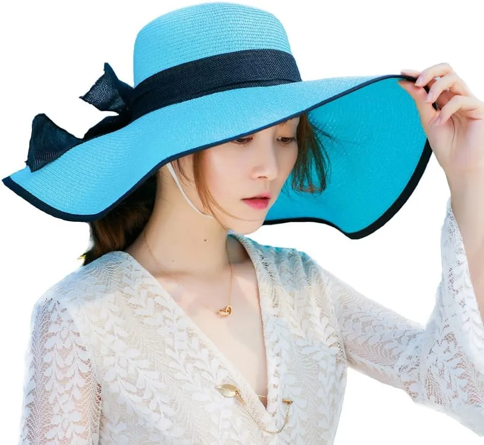 Women's Folable Floppy Hat,Wide Brim Sun Protection Straw Hat, Summer UV Protection Beach Cap