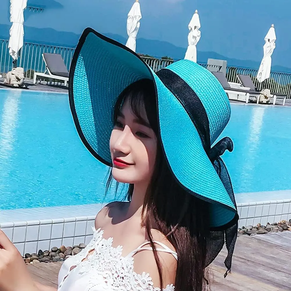 Women's Folable Floppy Hat,Wide Brim Sun Protection Straw Hat, Summer UV Protection Beach Cap