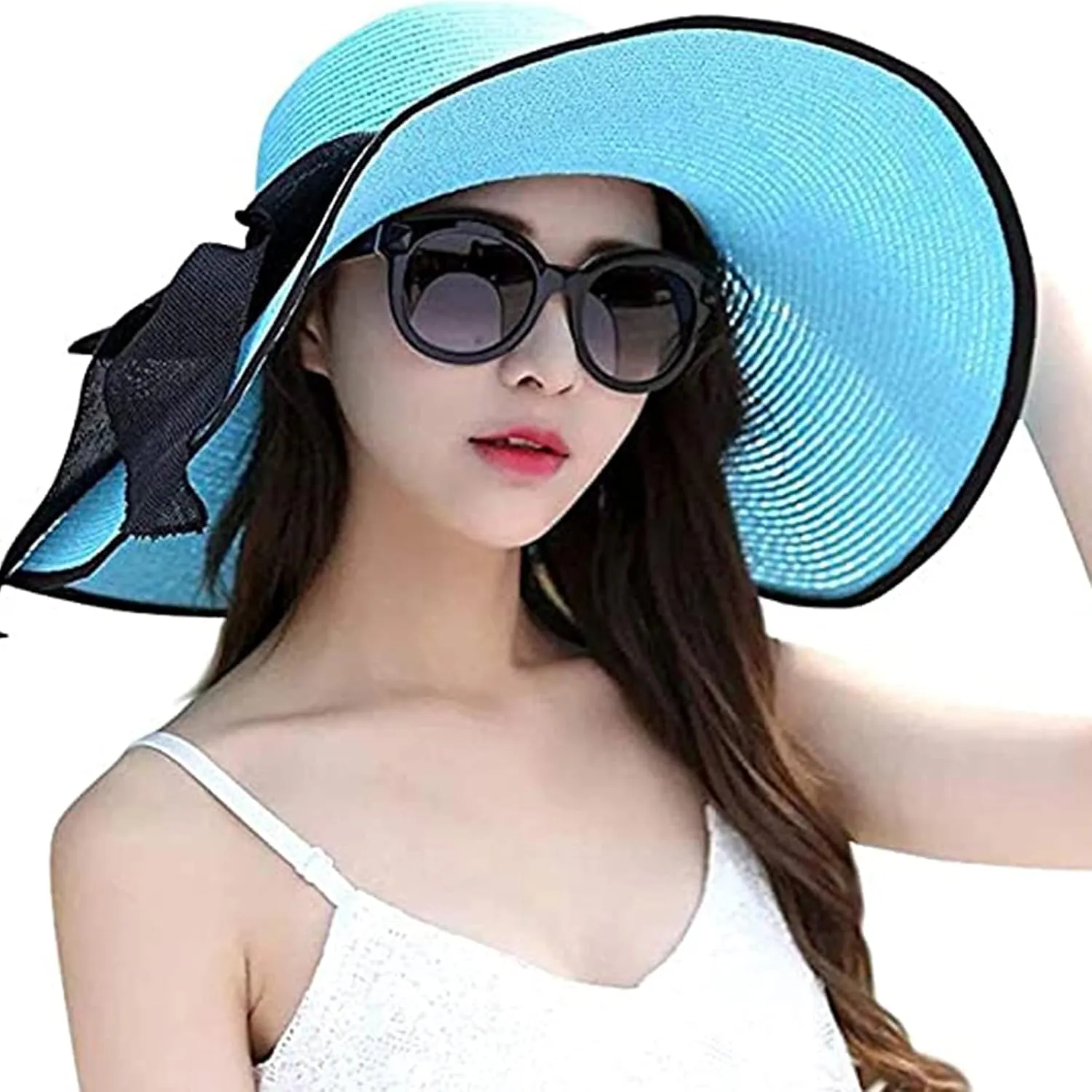 Women's Folable Floppy Hat,Wide Brim Sun Protection Straw Hat, Summer UV Protection Beach Cap