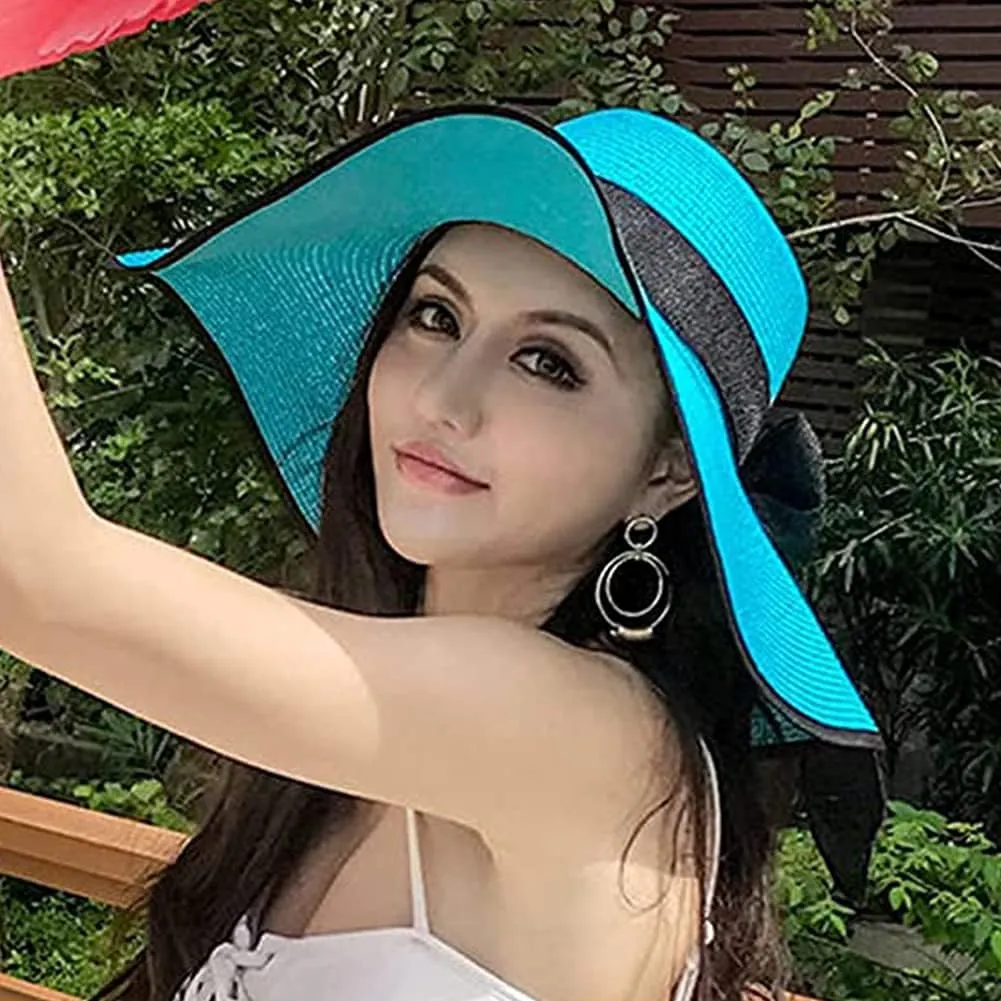 Women's Folable Floppy Hat,Wide Brim Sun Protection Straw Hat, Summer UV Protection Beach Cap