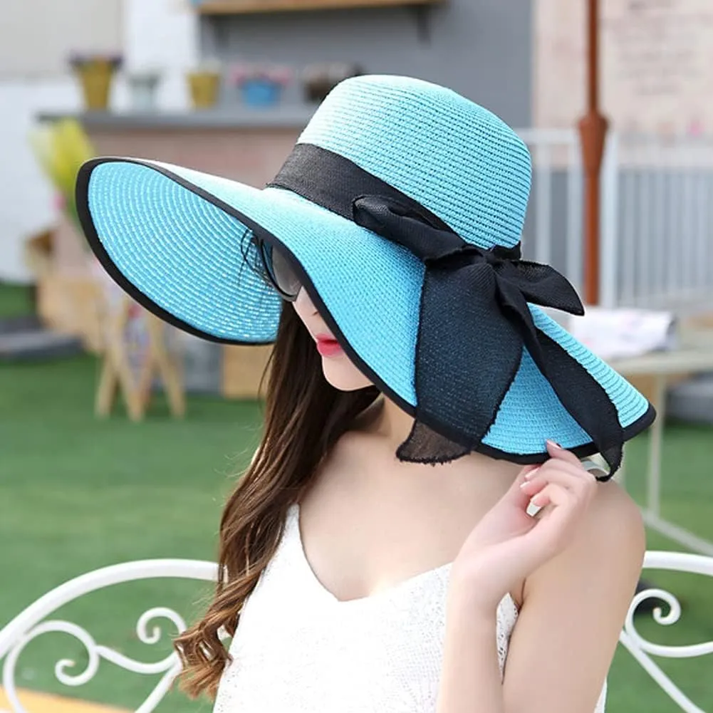 Women's Folable Floppy Hat,Wide Brim Sun Protection Straw Hat, Summer UV Protection Beach Cap