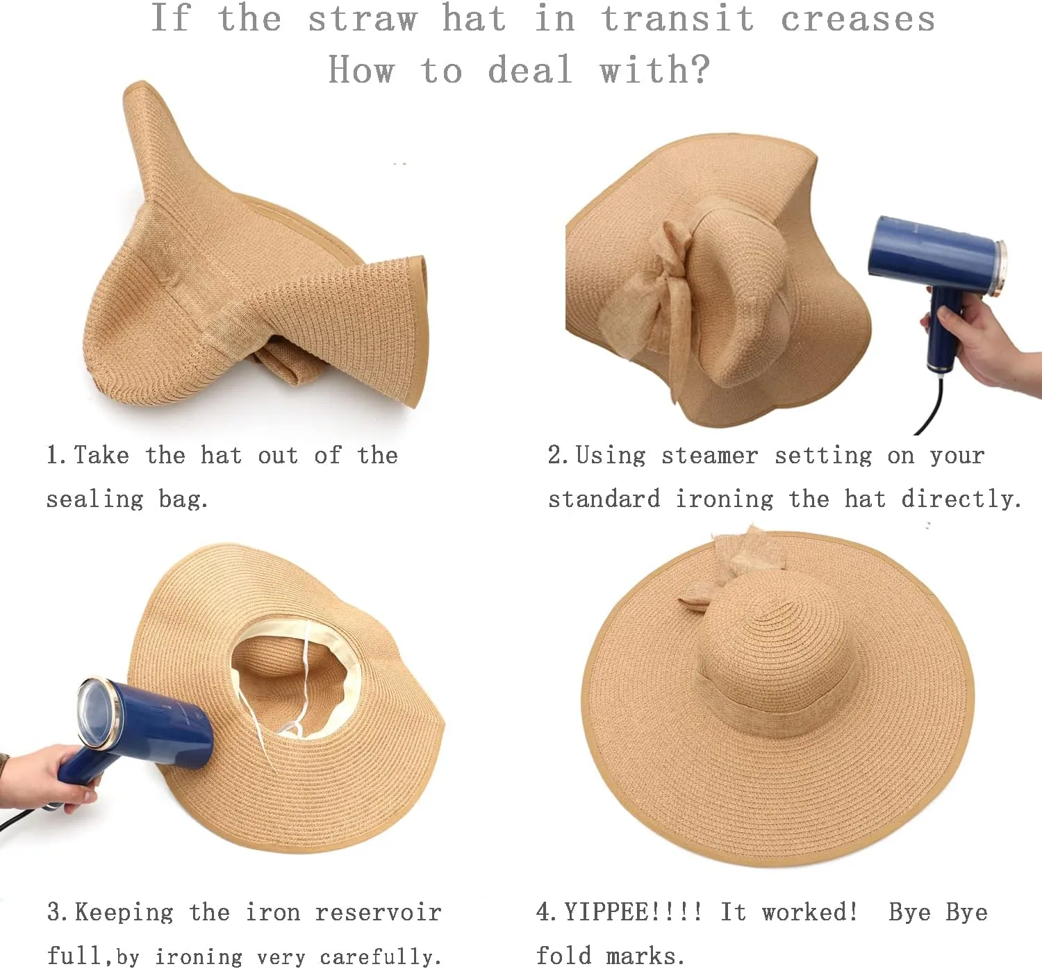 Women's Folable Floppy Hat,Wide Brim Sun Protection Straw Hat, Summer UV Protection Beach Cap