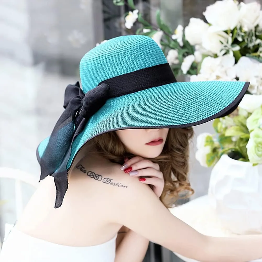 Women's Folable Floppy Hat,Wide Brim Sun Protection Straw Hat, Summer UV Protection Beach Cap