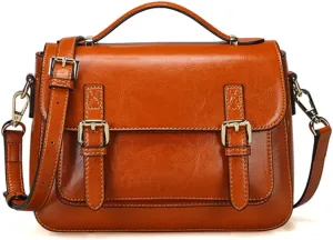 Women's Genuine Leather Messenger Crossbody Medium Handbag Shoulder Vintage Purse (Brown)