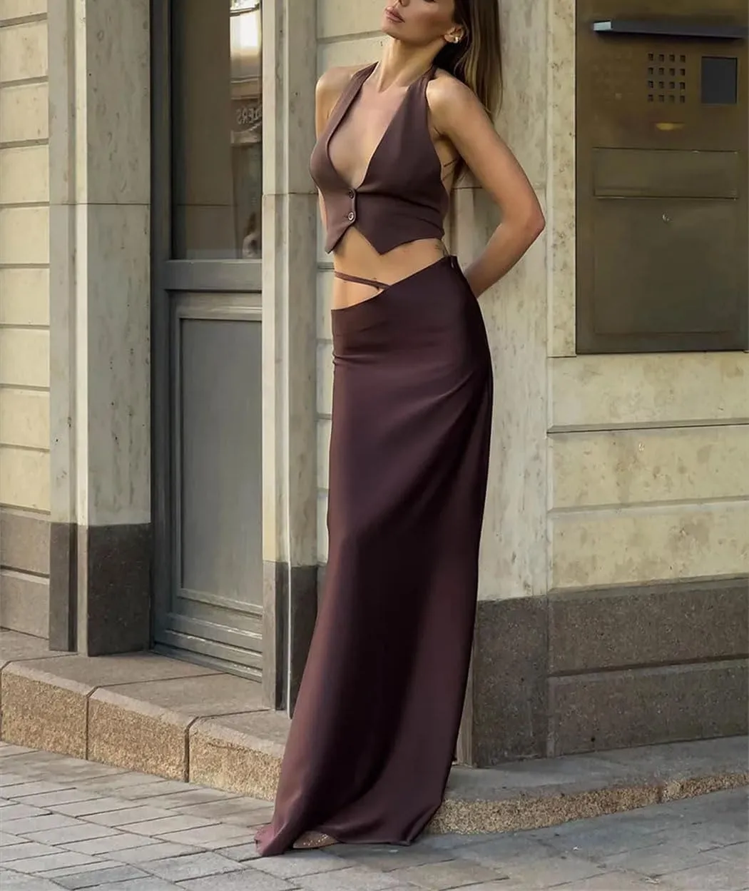 Women's Halter Backless Lace-Up Cropped Vest Solid Color Summer Casual Sleeveless Streetwear