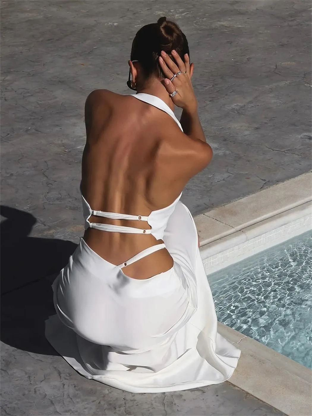 Women's Halter Backless Lace-Up Cropped Vest Solid Color Summer Casual Sleeveless Streetwear