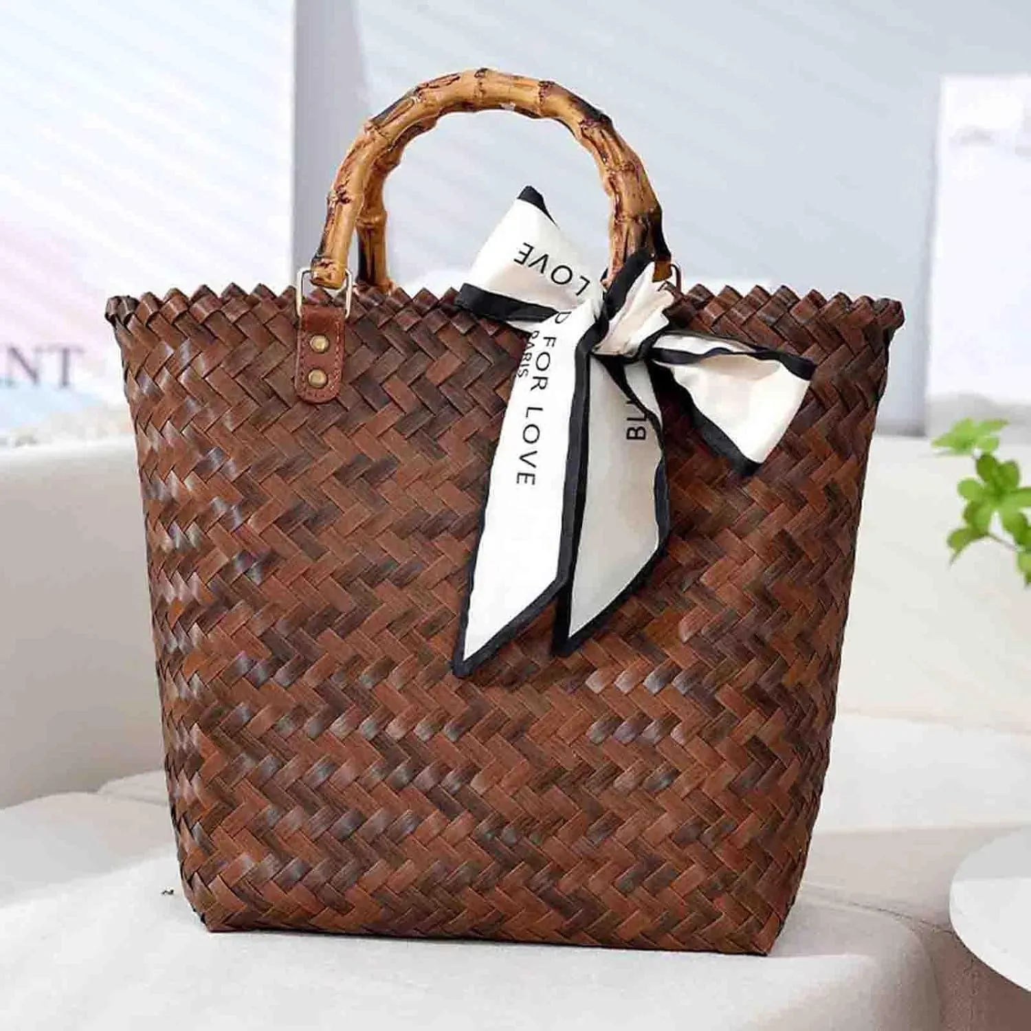 Women's handbag beach bag retro woven bamboo joint handbag beach bag hook woven bag