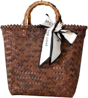 Women's handbag beach bag retro woven bamboo joint handbag beach bag hook woven bag