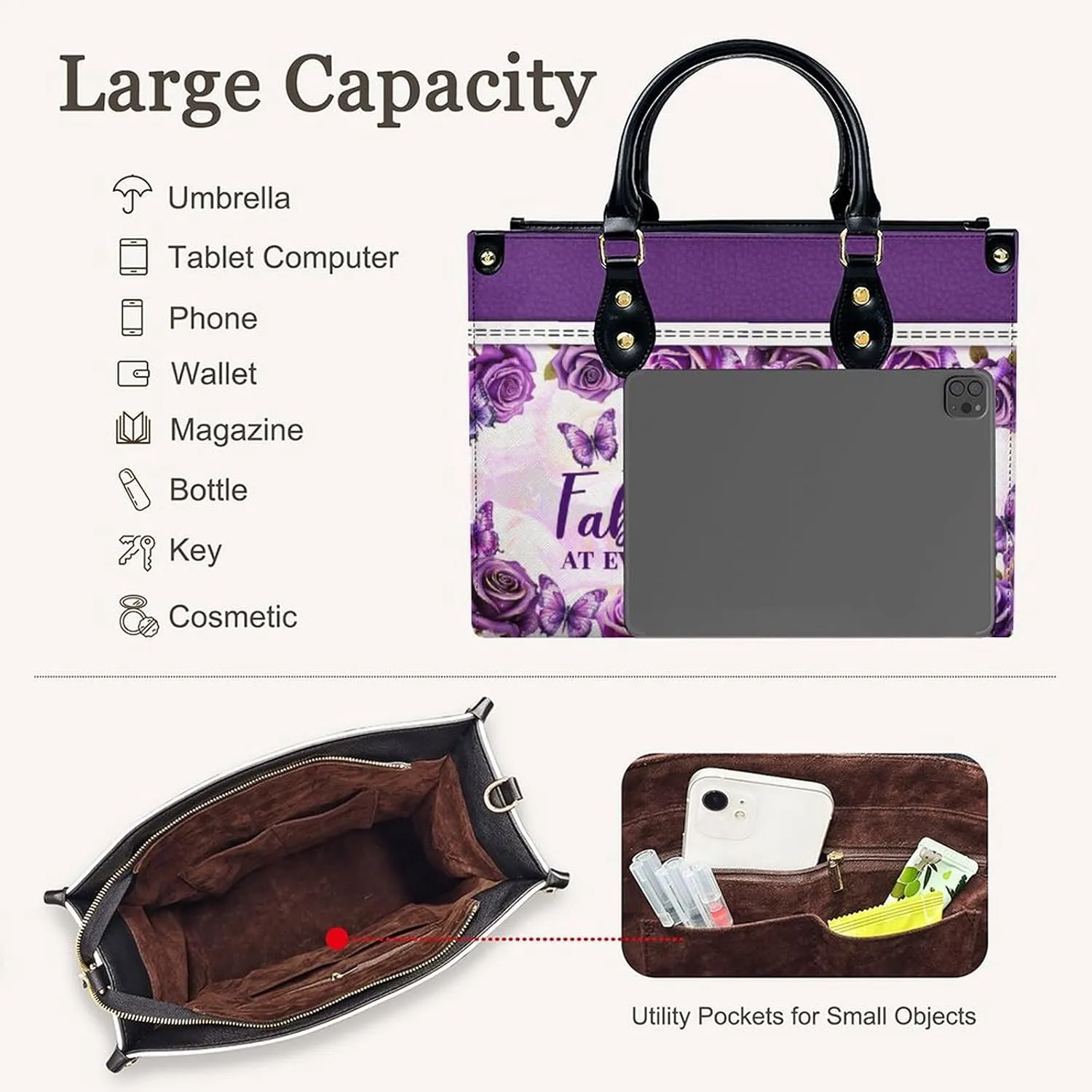 Womens Handbag - Flowers Tote Bags for Women gifts - Shoulder Purses for Shopping Daily Use - PU Leather Bag