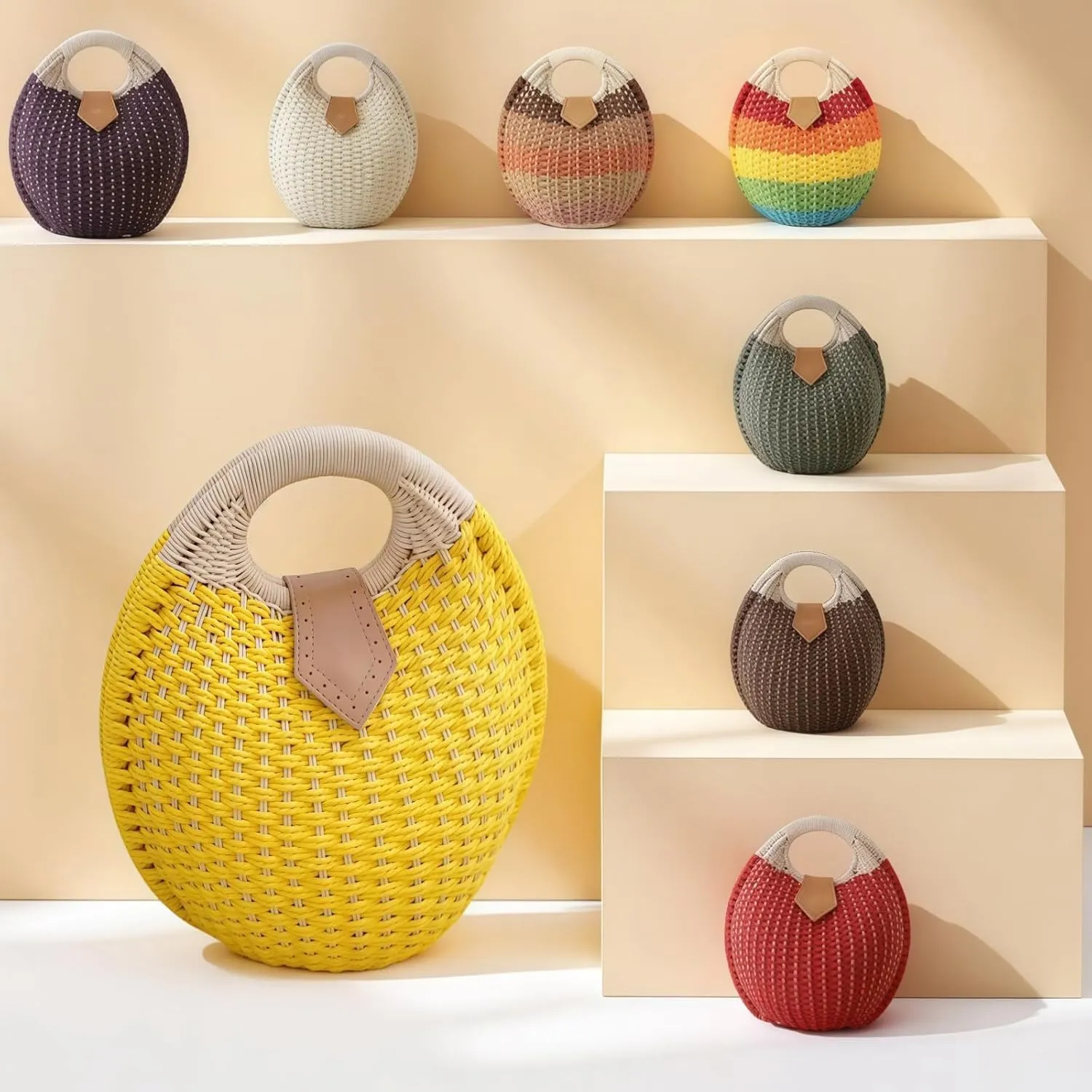 Women’s Handwoven Rattan Handbags Stylish Straw Tote for Summer Beach Retro Woven Shell Bag