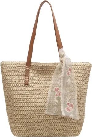 Womens Large Straw Beach Tote Bag 2025 Summer Handmade Woven Shoulder Bag Purse Handbag for Travel & Work