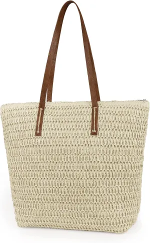 Womens Large Straw Beach Tote Bag Handmade Woven Shoulder Bag Handbag Purse for Summer