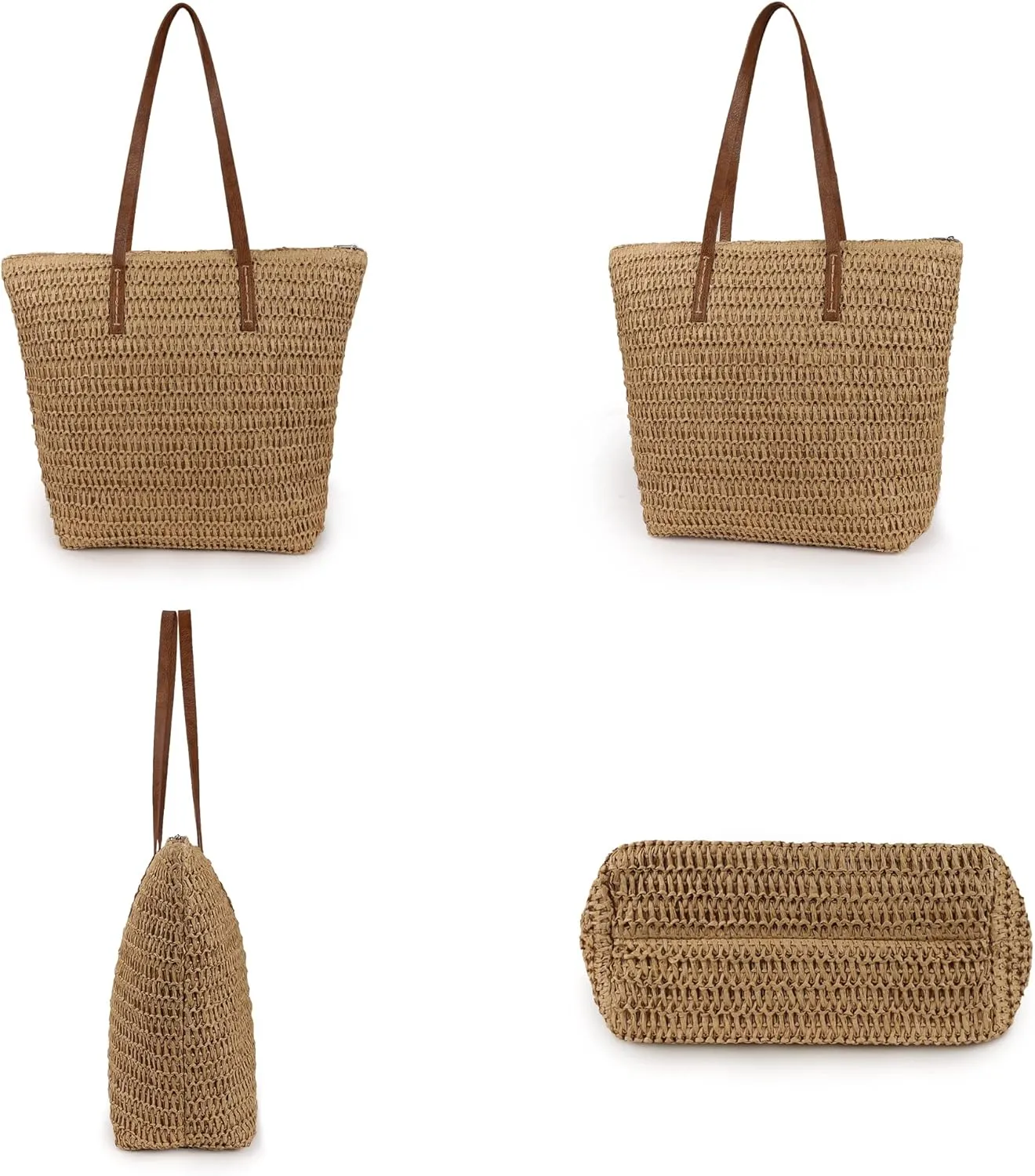 Womens Large Straw Beach Tote Bag Handmade Woven Shoulder Bag Handbag Purse for Summer
