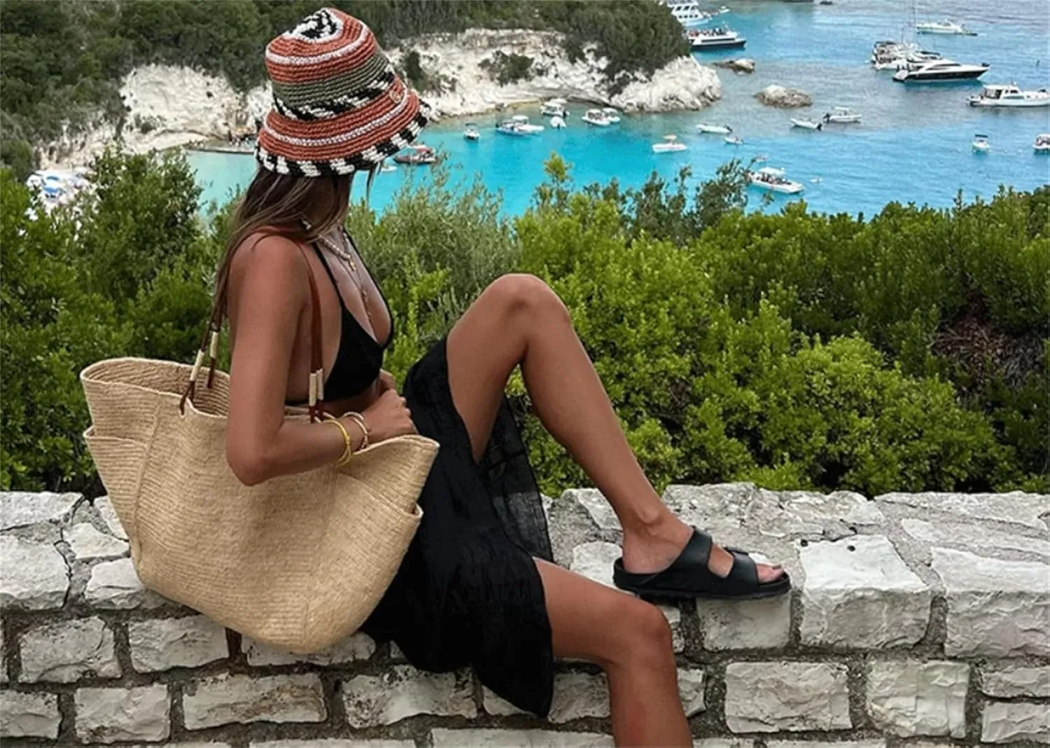 Women's Leisure Vacation Large Capacity Straw Woven Tote Bag Double Pocket Shoulder HandBags