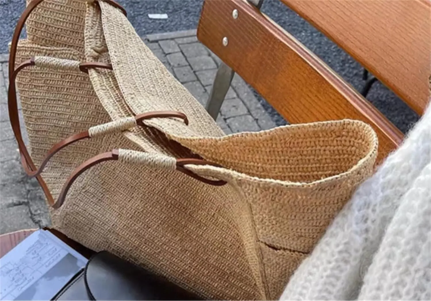 Women's Leisure Vacation Large Capacity Straw Woven Tote Bag Double Pocket Shoulder HandBags