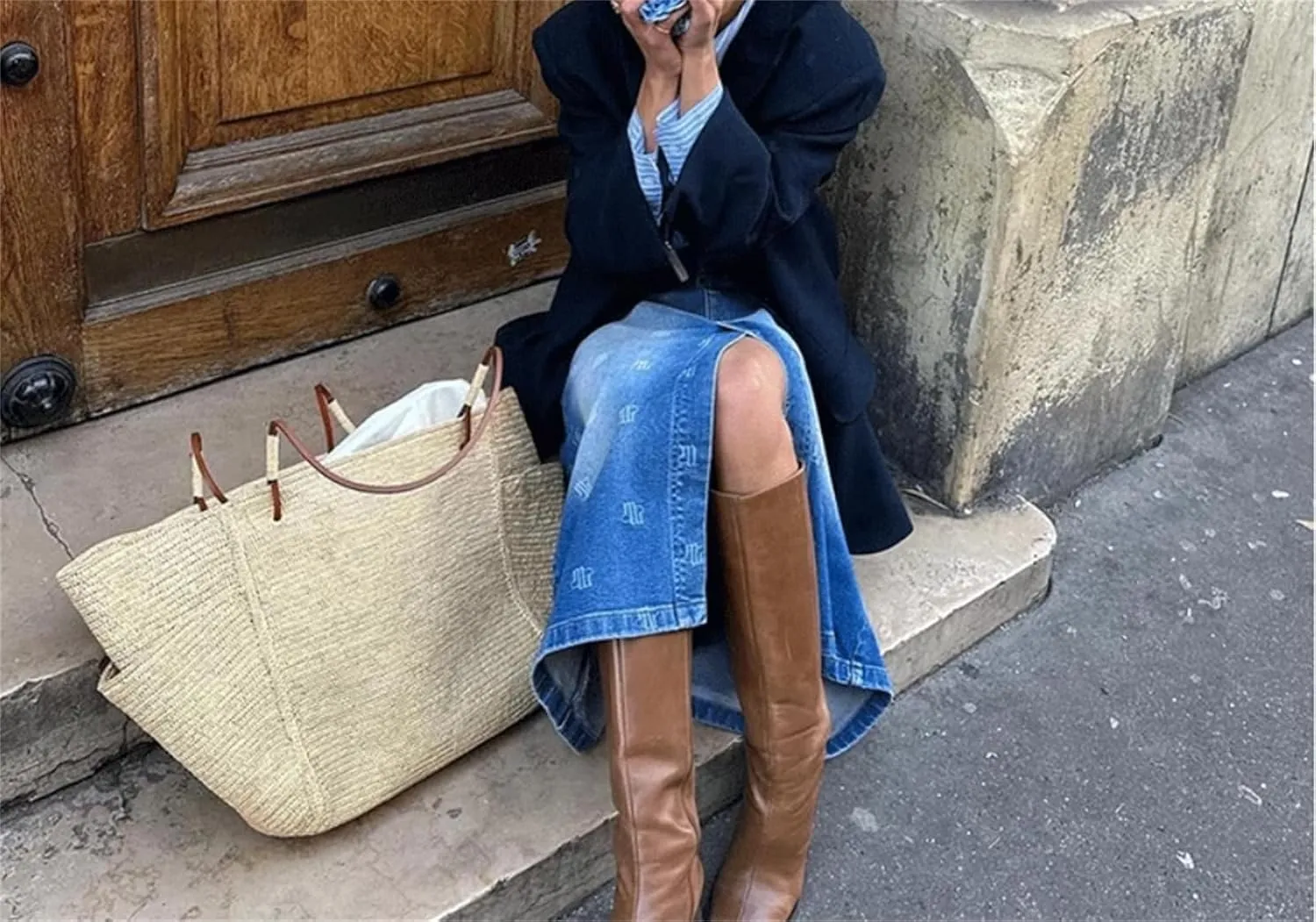 Women's Leisure Vacation Large Capacity Straw Woven Tote Bag Double Pocket Shoulder HandBags