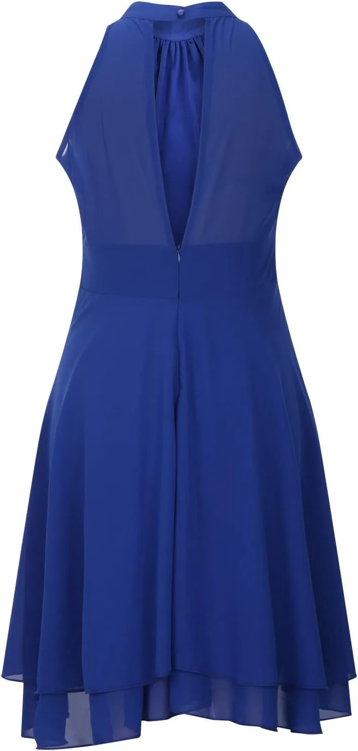 Women's Midi Skirts Elegant Ruffle Sleeveless Chiffon Dresses Irregular Cut A-Line Double Layer Business Guest Dress