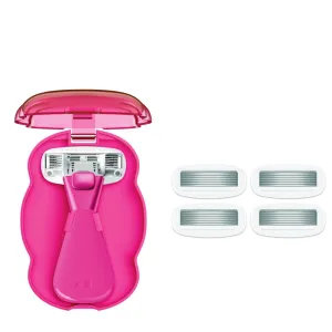 Women's Mini Travel Razor Shave Kit, 1 Mini Travel Razor Handle   5 Blade Refills, Super Pink